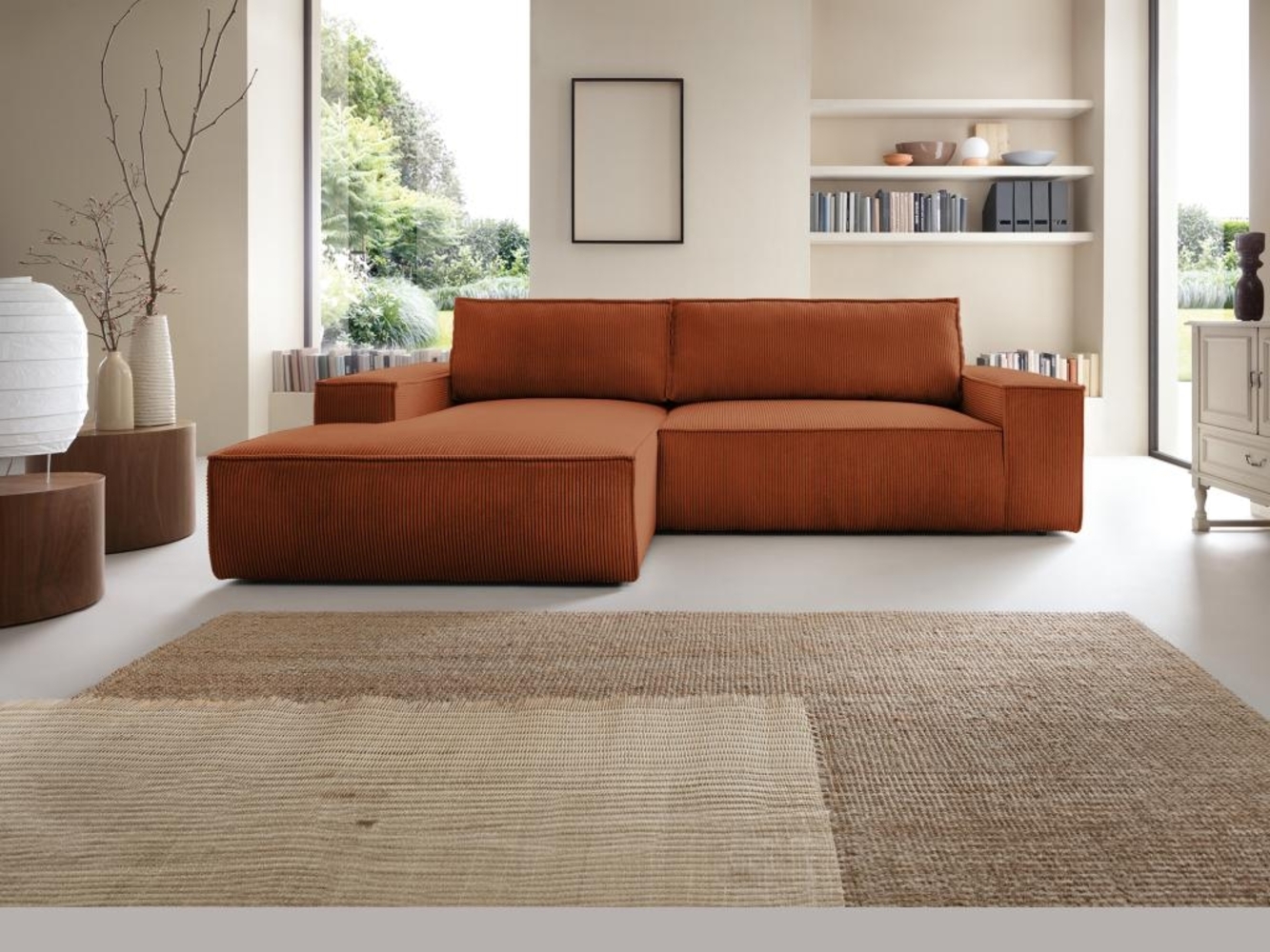 Vente-unique - Ecksofa mit Schlaffunktion - Ecke links - Cord - Terracotta - AMELIA Bild 1