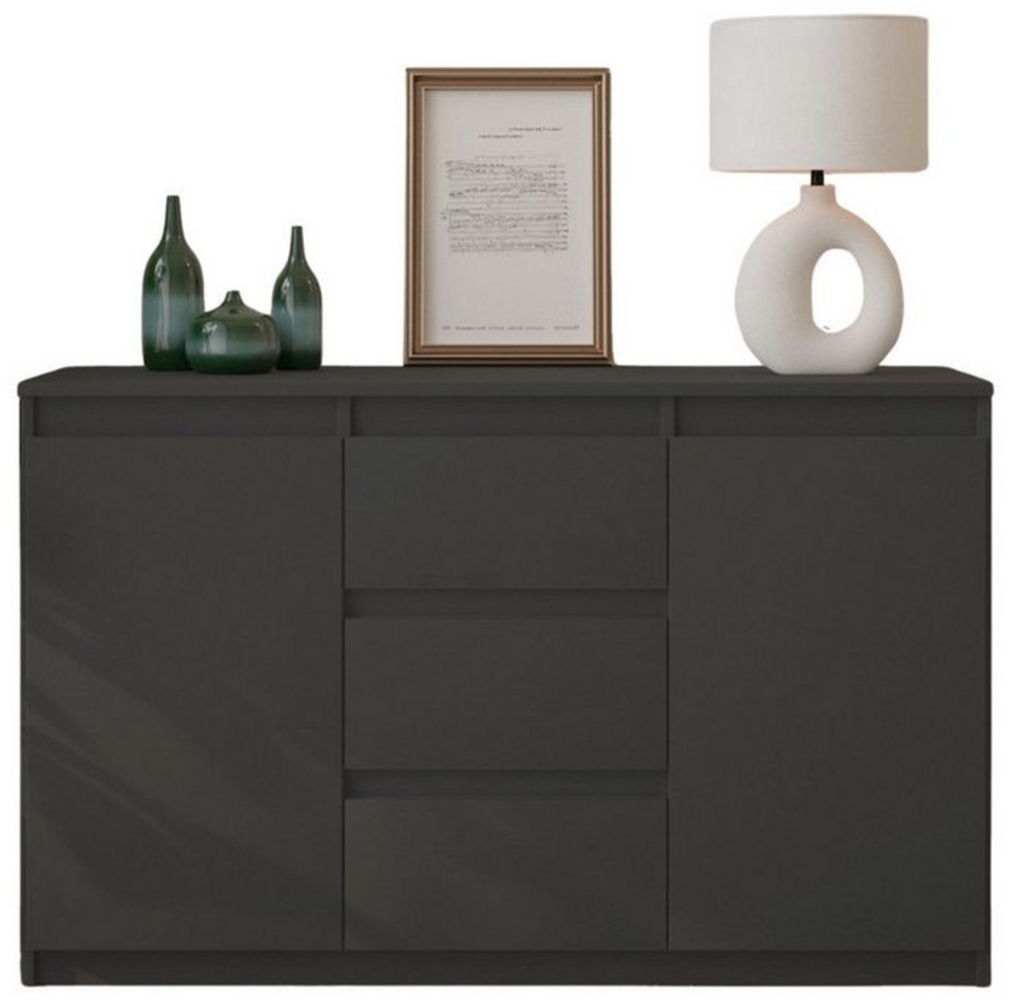 Furnica Kommode Sideboard 3 Schubladen und 2 Türen - Anthrazit Grau H75cm B120cm T35cm Bild 1