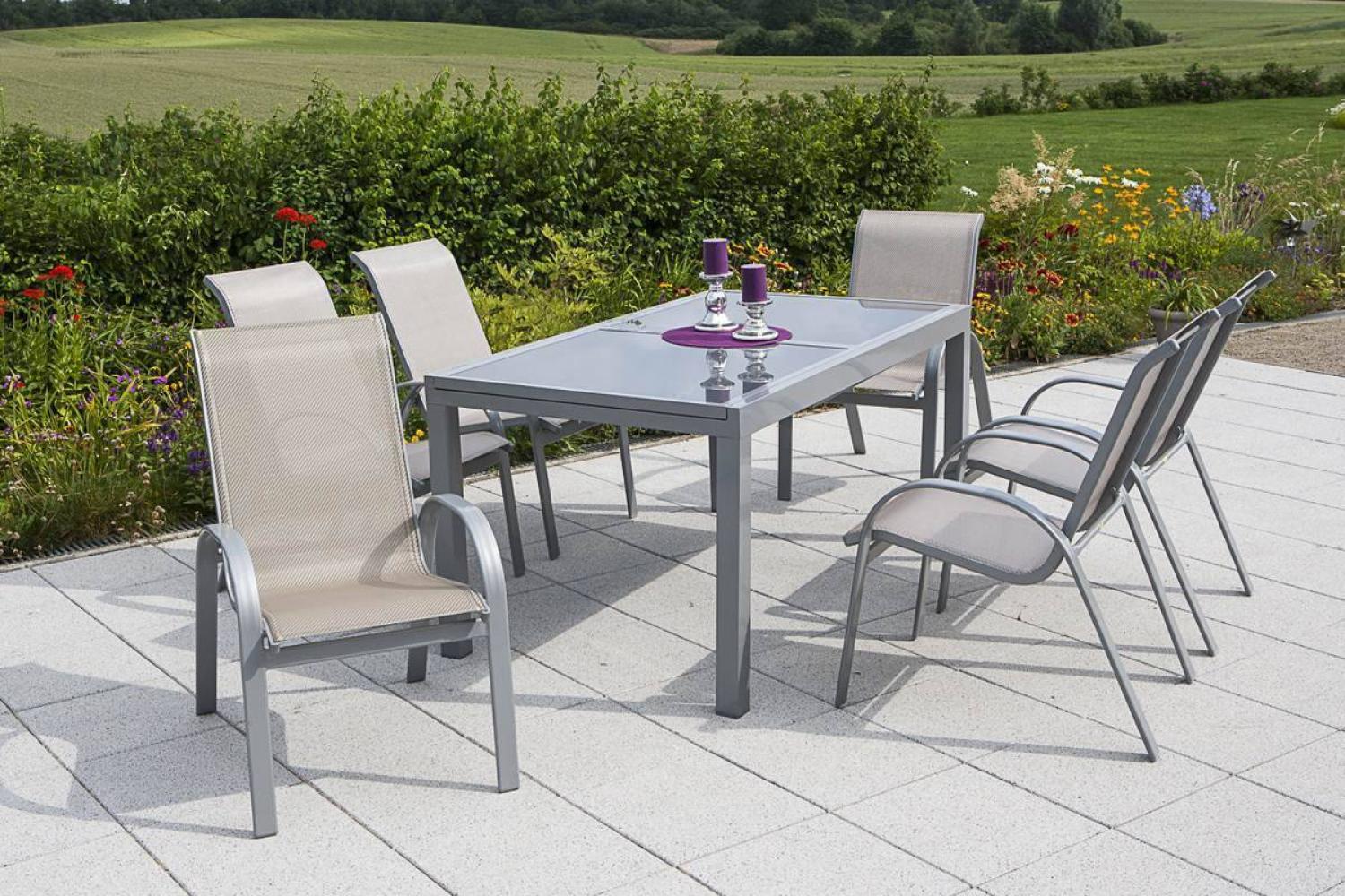 YOURSOL by Merxx Gartenmöbel Set Amalfi 6 Personen mit Ausziehtisch, Aluminium Stapelstühle Bild 1