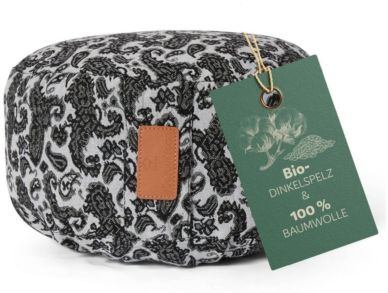 #DoYourYoga Yoga Bolster Kissen Vishnu - gefüllt mit Bio-Dinkelspelz, - Rund 30 x 30 x 15 cm - Style 3 (Weiß-Schwarz) Bild 1