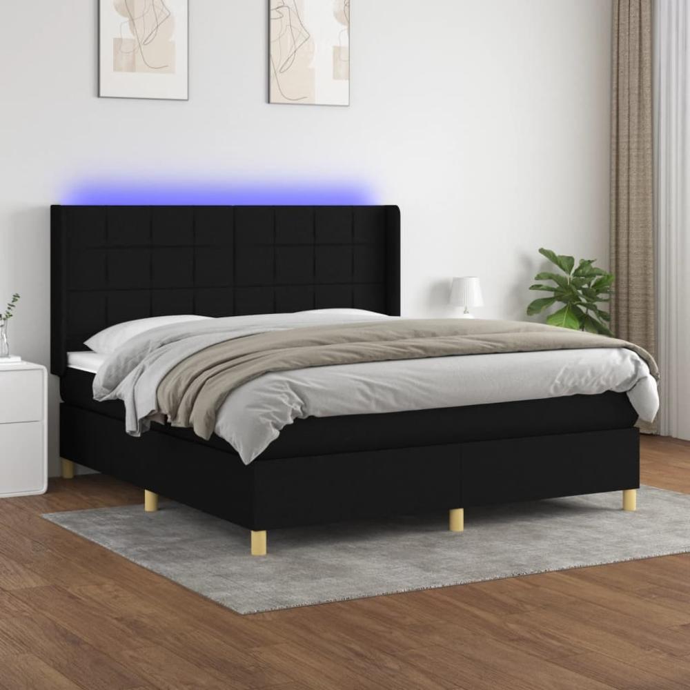 vidaXL Boxspringbett mit Matratze & LED Stoff Schwarz 160 x 200 cm, Härtegrad: H2 [3138887] Bild 1