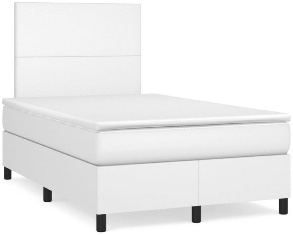 vidaXL Boxspringbett mit Matratze und LED-Beleuchtung, Kunstleder weiß, 120 x 190 cm Bild 1