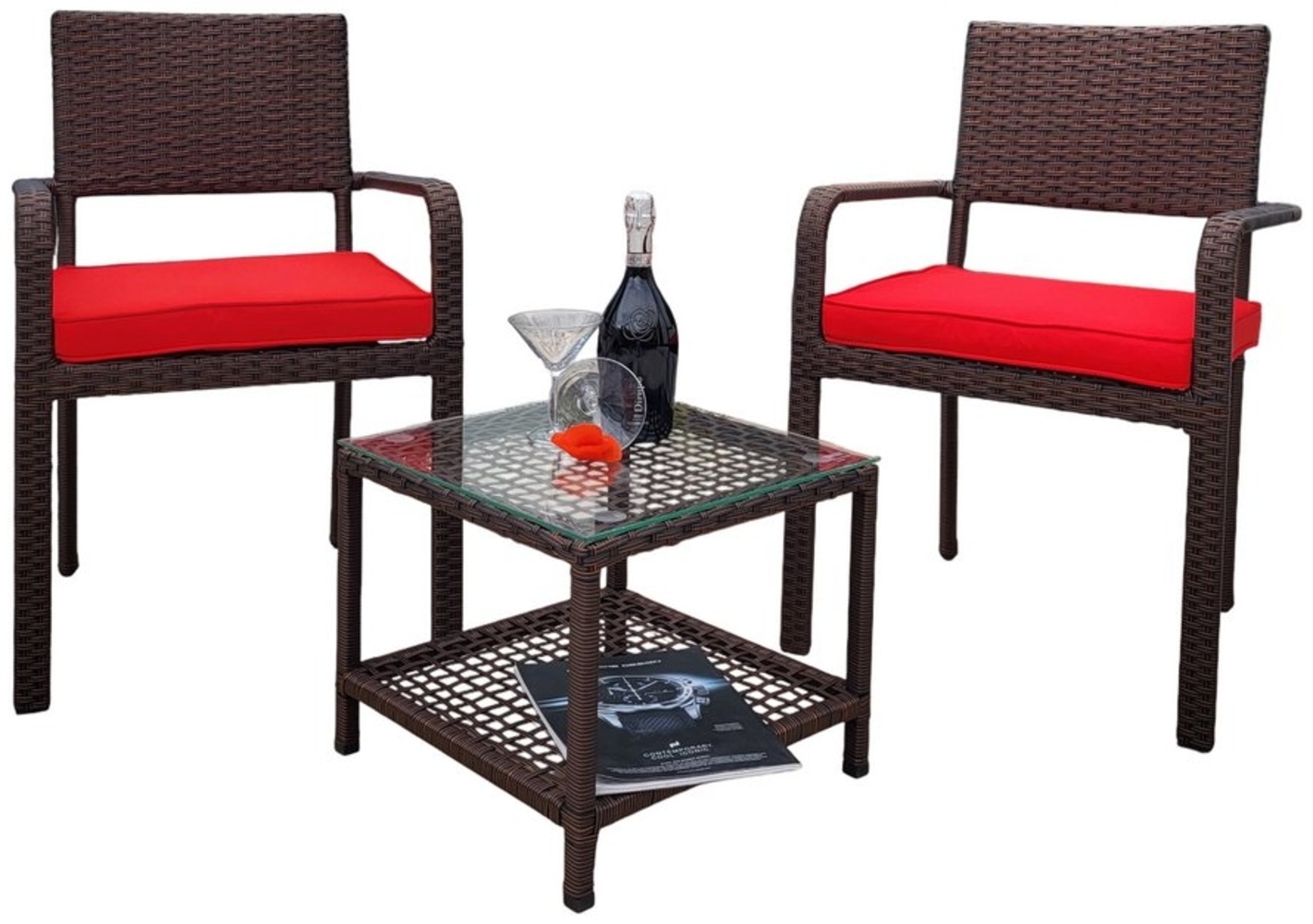 Ragnarök Möbel-Design Garten-Essgruppe Balkon Set, (Set, Alu, Polyrattan), platzsparende Stapelstühle Bild 1