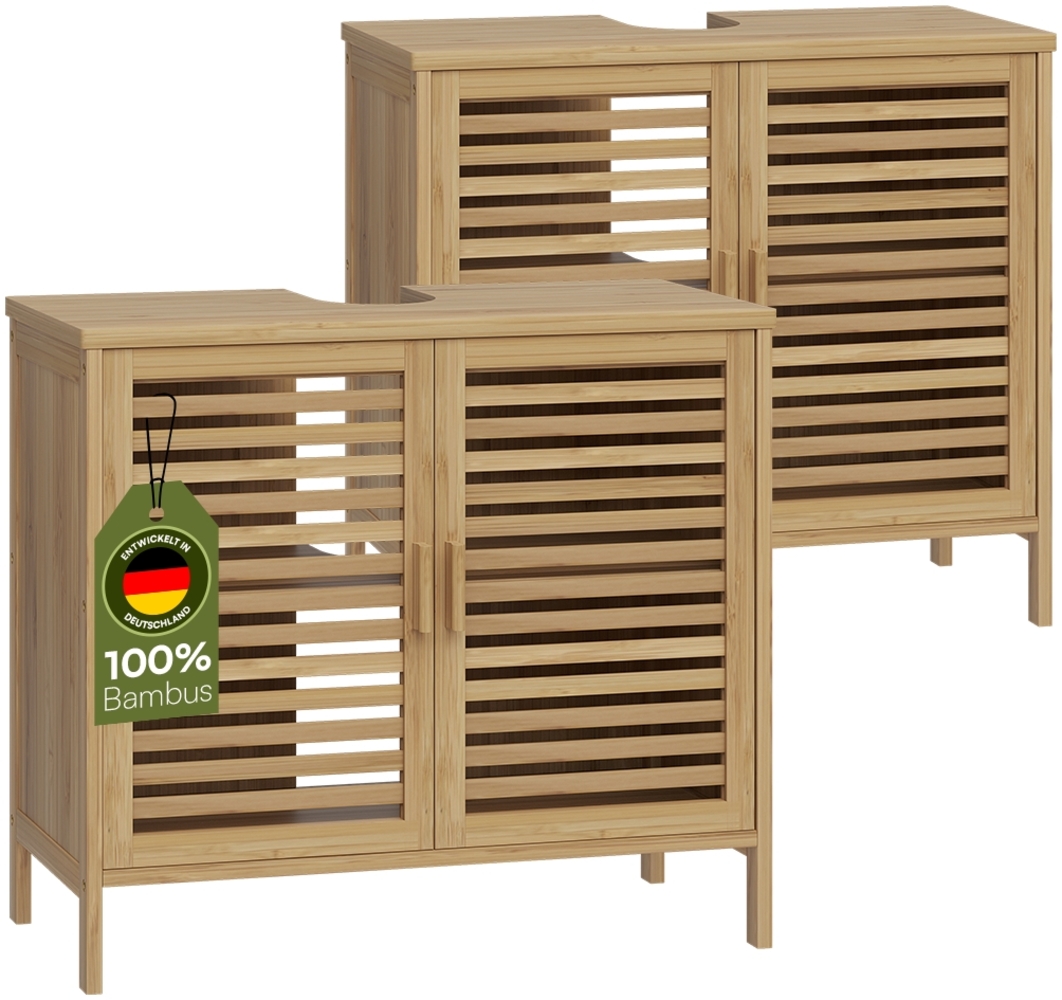 Bellamio 'Newa' Badezimmer Waschbeckenunterschrank, Bambus, natur, 60x33x65 cm, Badezimmerschrank mit 2 Ablagefächern, 2er-Set Bild 1