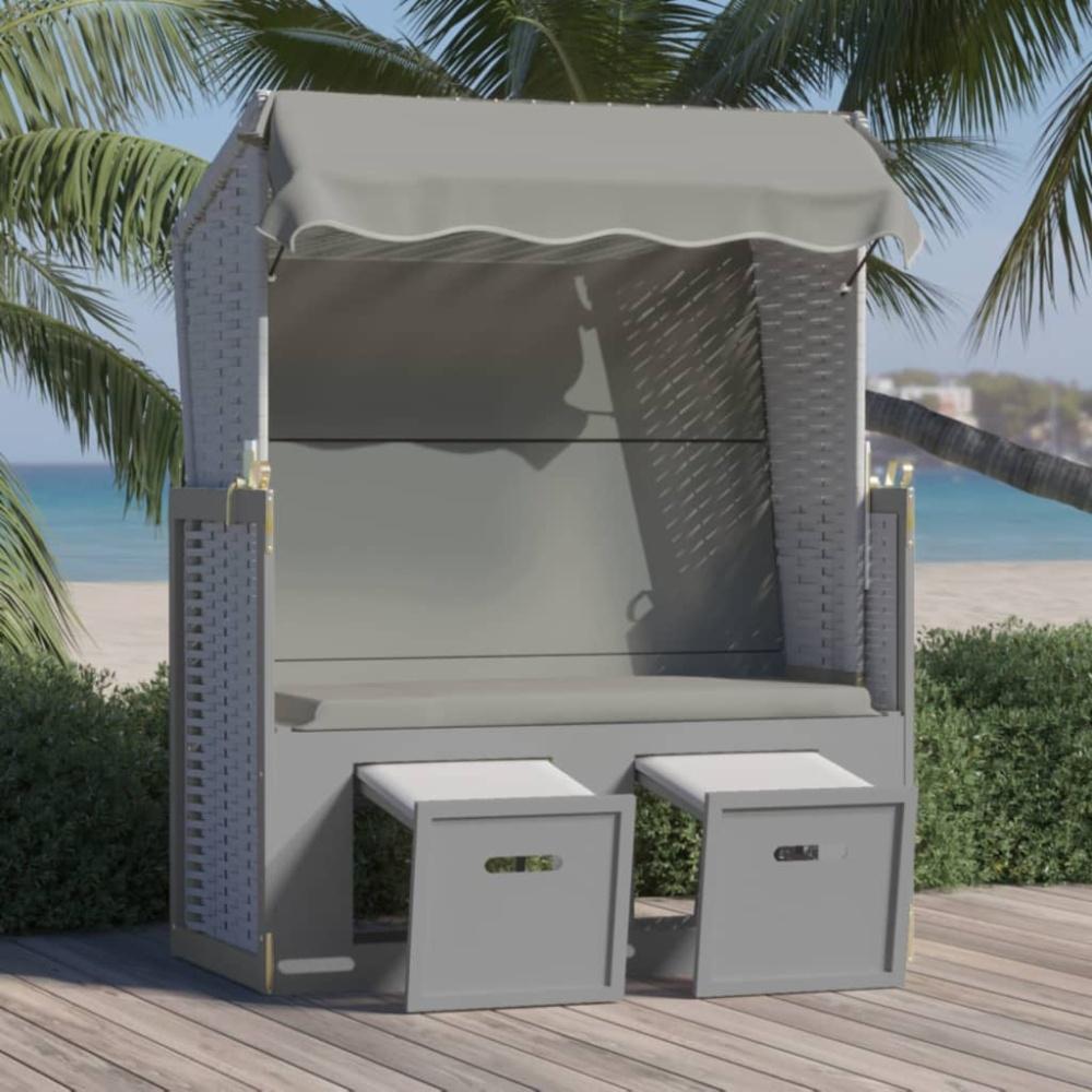 vidaXL Strandkorb mit Dach Poly Rattan und Massivholz Grau 318650 Bild 1