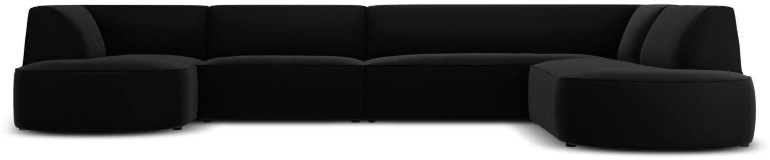 Micadoni 6-Sitzer Samtstoff Panorama Ecke rechts Sofa Ruby | Bezug Black | Beinfarbe Black Plastic Bild 1