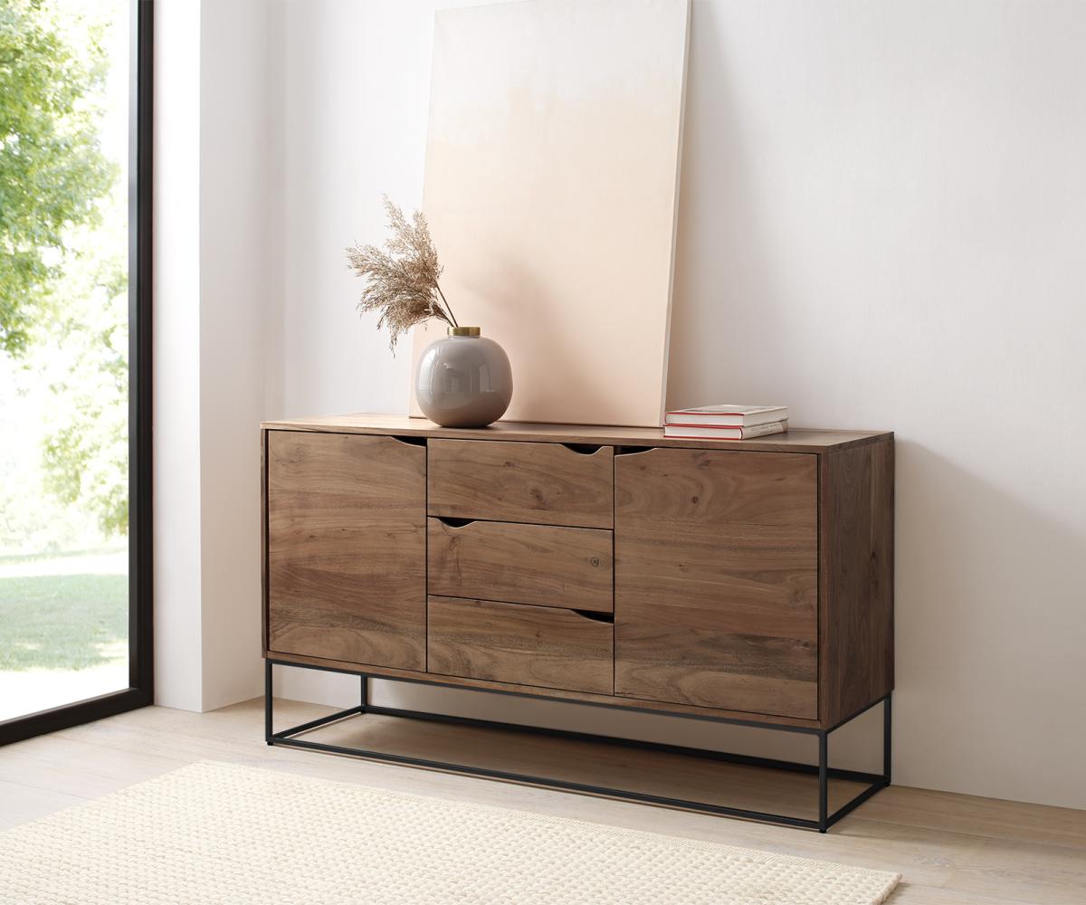 Sideboard Loca 140x39 cm Akazie Braun 3 Schübe 2 Türen Bild 1