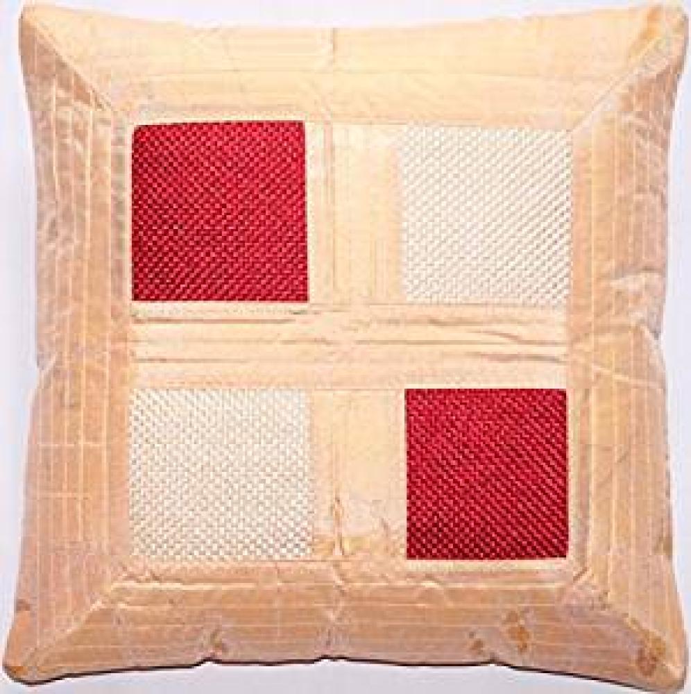 Dupion Seide Kissenbezug in Beige mit Strukturstoff Muster aus Indien - 40 cm x 40 cm Bild 1