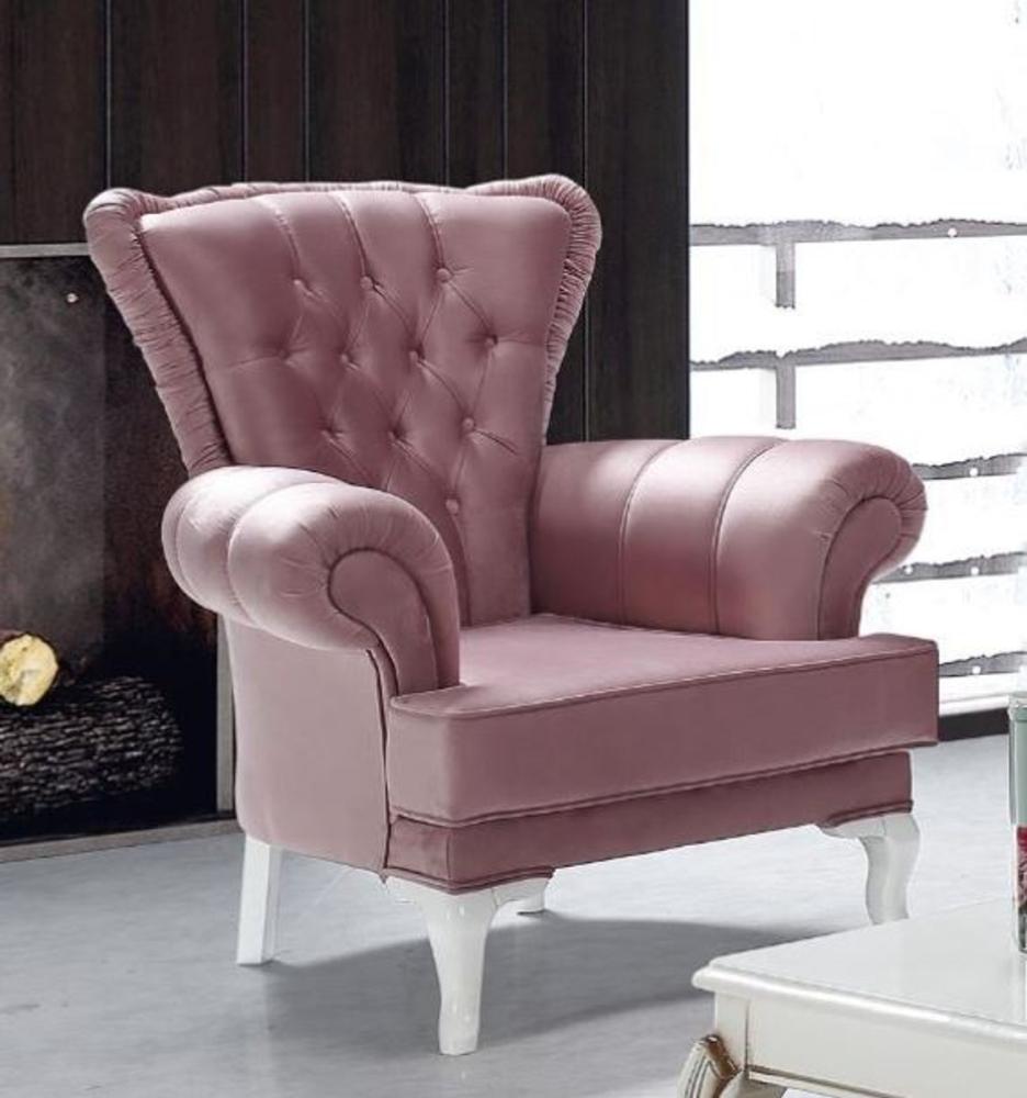 Casa Padrino Barock Sessel Rosa / Weiß 98 x 83 x H. 101 cm - Wohnzimmer Sessel im Barockstil - Barock Möbel Bild 1