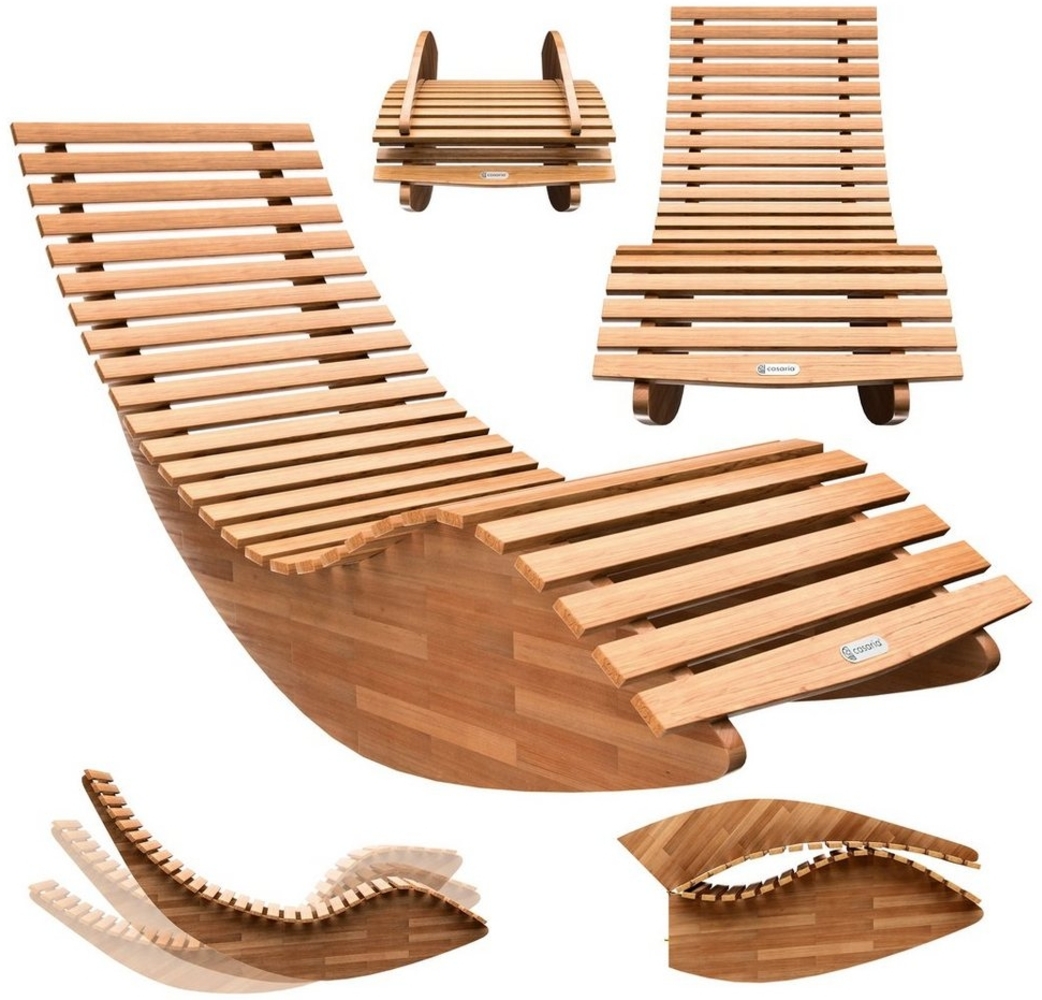 Casaria Gartenliege ergonomisch, mit Schaukelfunktion, Akazie Natur, 150 x 60 x 93 cm Bild 1