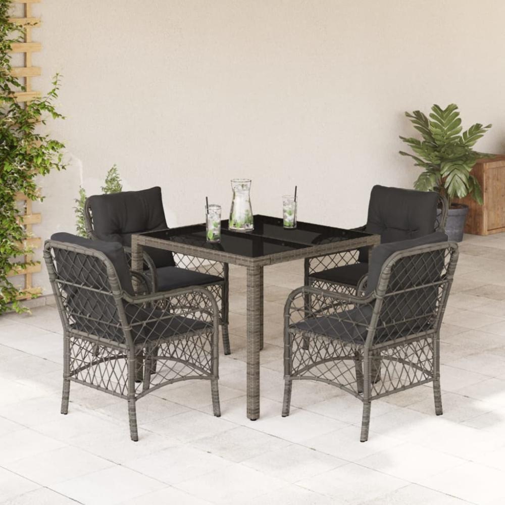 vidaXL 5-tlg. Garten-Essgruppe mit Kissen Grau Poly Rattan 3212031 Bild 1