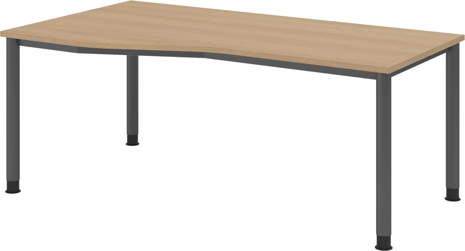 bümö höhenverstellbarer Schreibtisch H-Serie 180x100 cm in Eiche, Gestell in Graphit - PC Tisch für's Büro manuell höhenverstellbar, Computertisch verstellbar, HS-18-E-G Bild 1