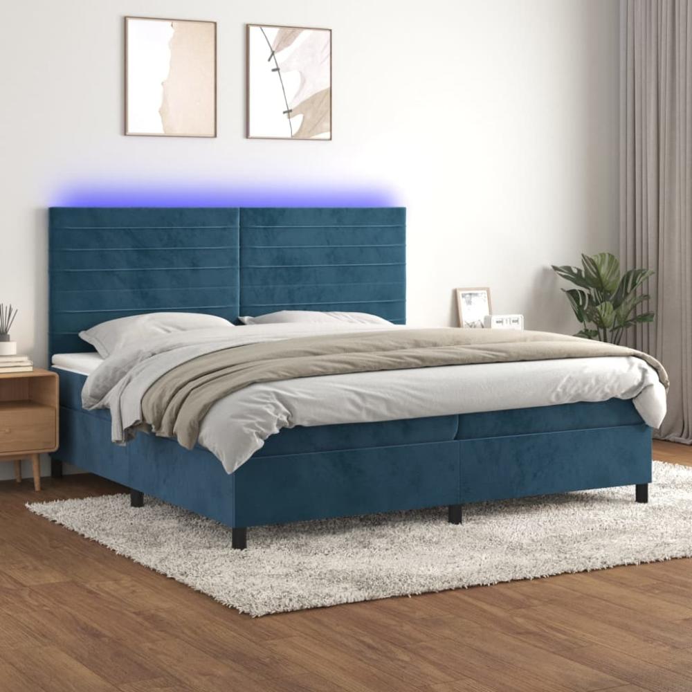 Boxspringbett mit Matratze & LED Samt Dunkelblau 200 x 200 cm, Härtegrad: H2 [3136207] Bild 1