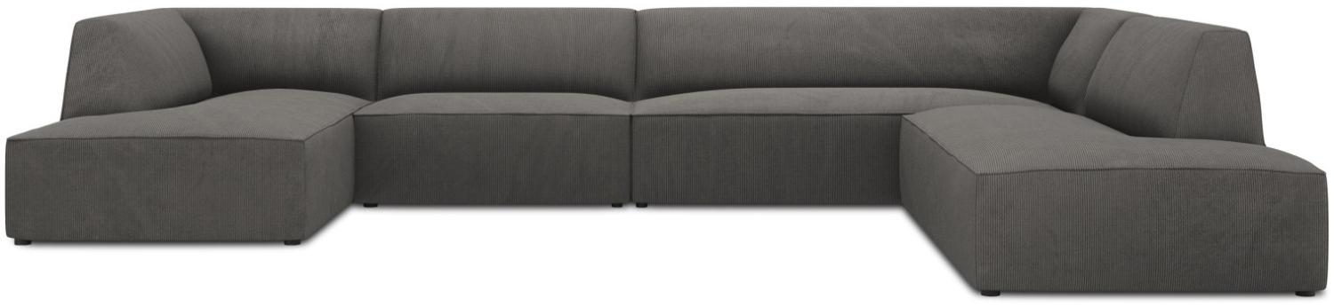 Micadoni 7-Sitzer Panorama Ecke rechts Sofa Ruby | Bezug Dark Grey | Beinfarbe Black Plastic Bild 1