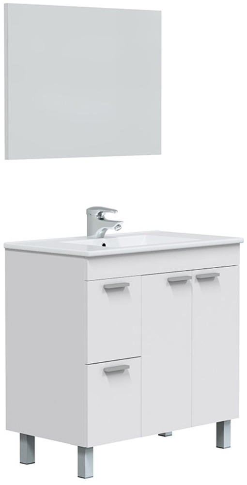 Badezimmer-Set >AKTIVA< in weiß glänzend / Spiegel - 80x80x45 (BxHxT) Bild 1