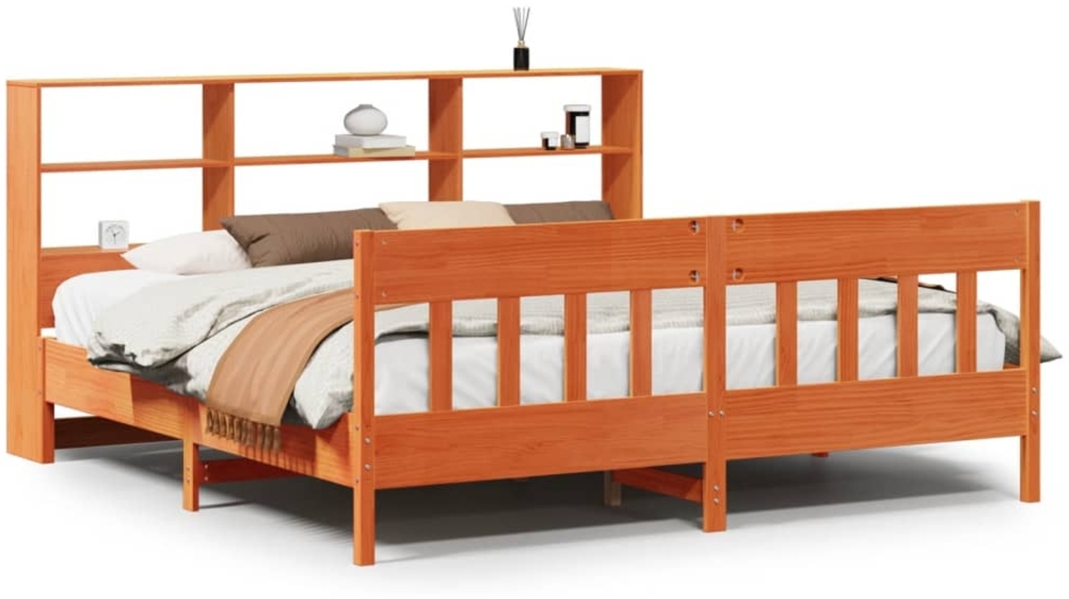 vidaXL Massivholzbett ohne Matratze Wachsbraun 180x200 Kiefernholz 3323214 Bild 1