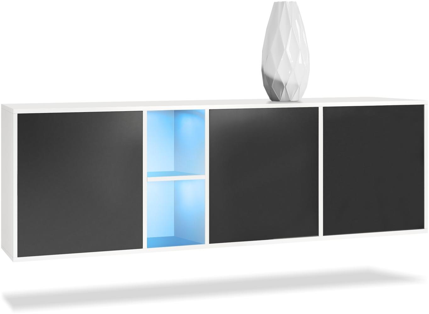 Vladon Kommode Cuba - Weiß matt/Schwarz matt inkl. LED - Modernes Sideboard für Ihr Wohnbereich - (BxHxT) 182 x 53 x 35 cm Bild 1