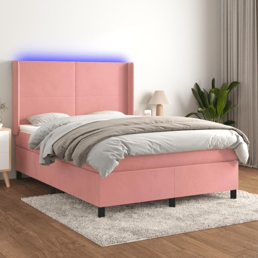 vidaXL Boxspringbett mit Matratze & LED Rosa 140x190 cm Samt 3139444 Bild 1