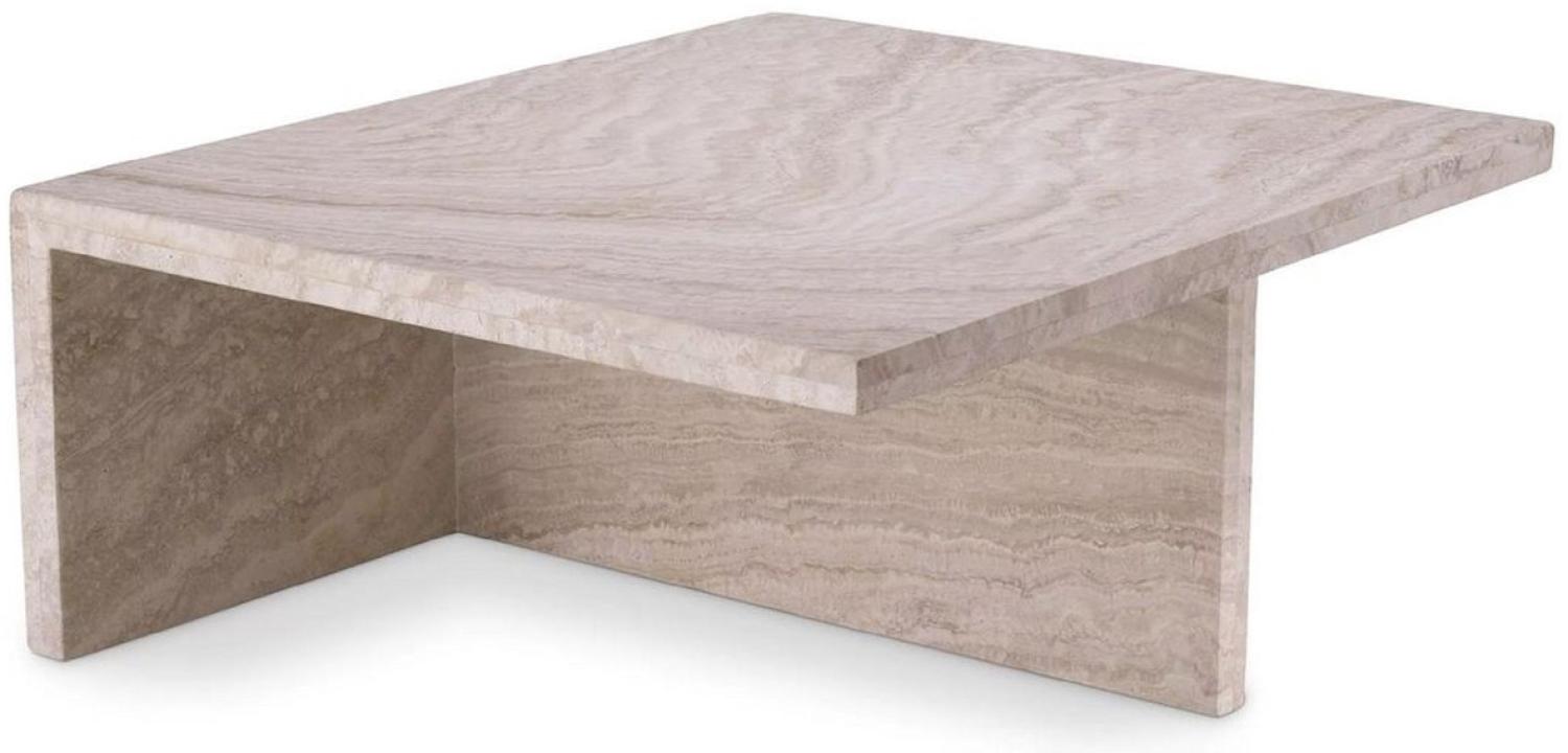 Casa Padrino Luxus Travertin Couchtisch Beige 70 x 60 x H. 28 cm - Naturstein Wohnzimmertisch - Wohnzimmer Möbel - Naturstein Möbel - Travertin Möbel - Luxus Möbel - Luxus Einrichtung Bild 1