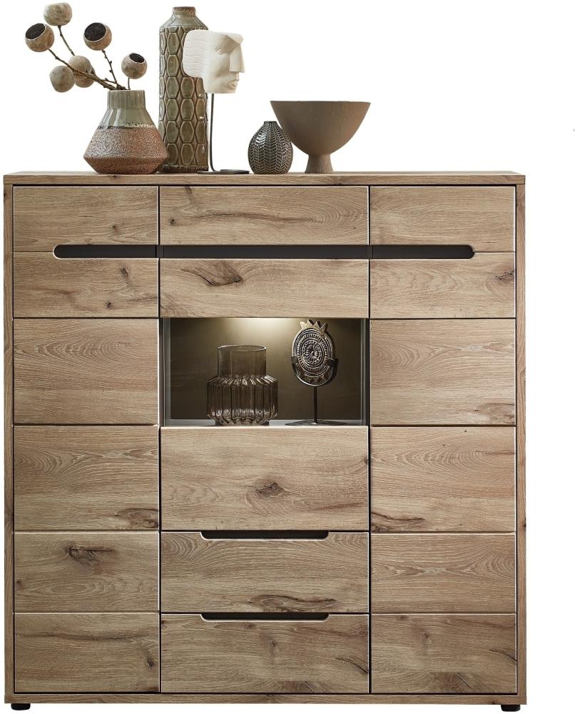 Highboard >Bellano< in Viking Oak Dekor, MDF, Spannplatte - 125x128x38cm (BxHxT) Bild 1