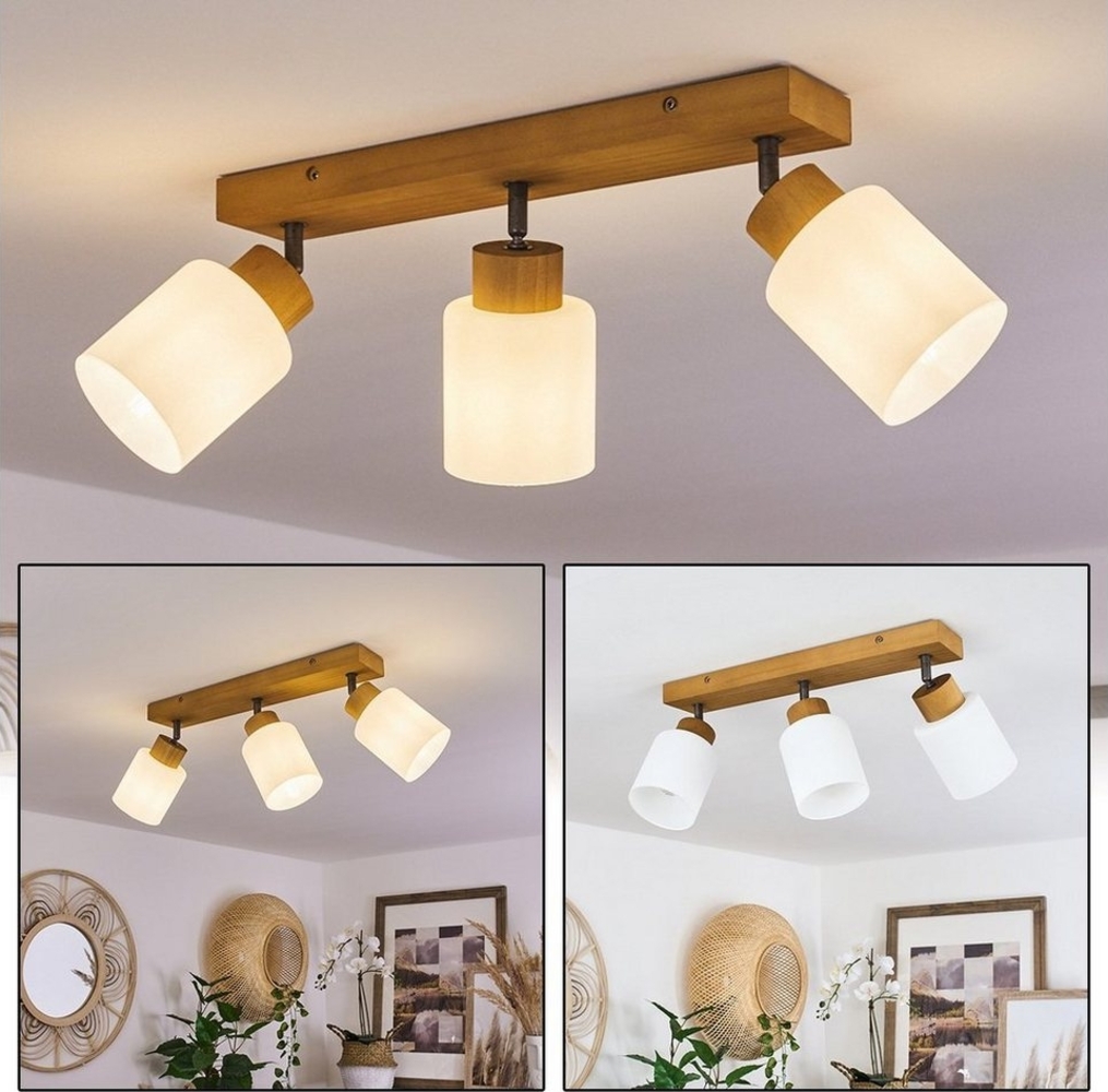 hofstein Deckenleuchte »Montemassi« Deckenlampe aus Holz/Metall/Glas in Natur/Altsilber/Weiß, ohne Leuchtmittel, Leuchte im skandinavischen Design mit verstellbaren Schirmen, 3xE14 Bild 1