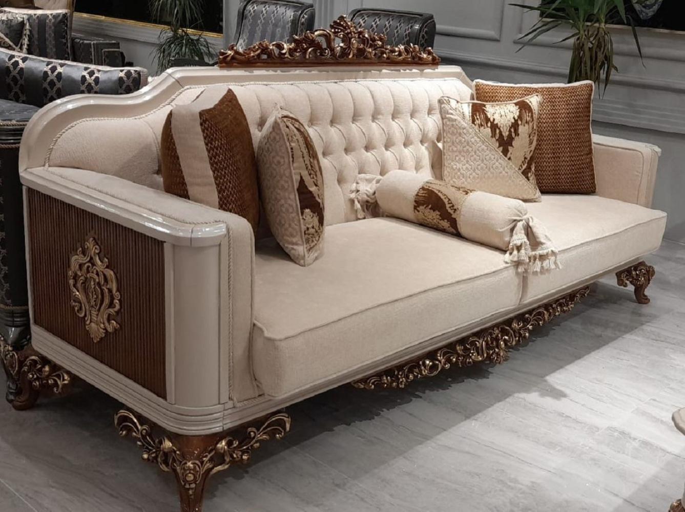 Casa Padrino Luxus Barock Sofa Beige / Grau / Braun / Gold - Prunkvolles Wohnzimmer Sofa - Barock Wohnzimmer Möbel - Edel & Prunkvoll Bild 1