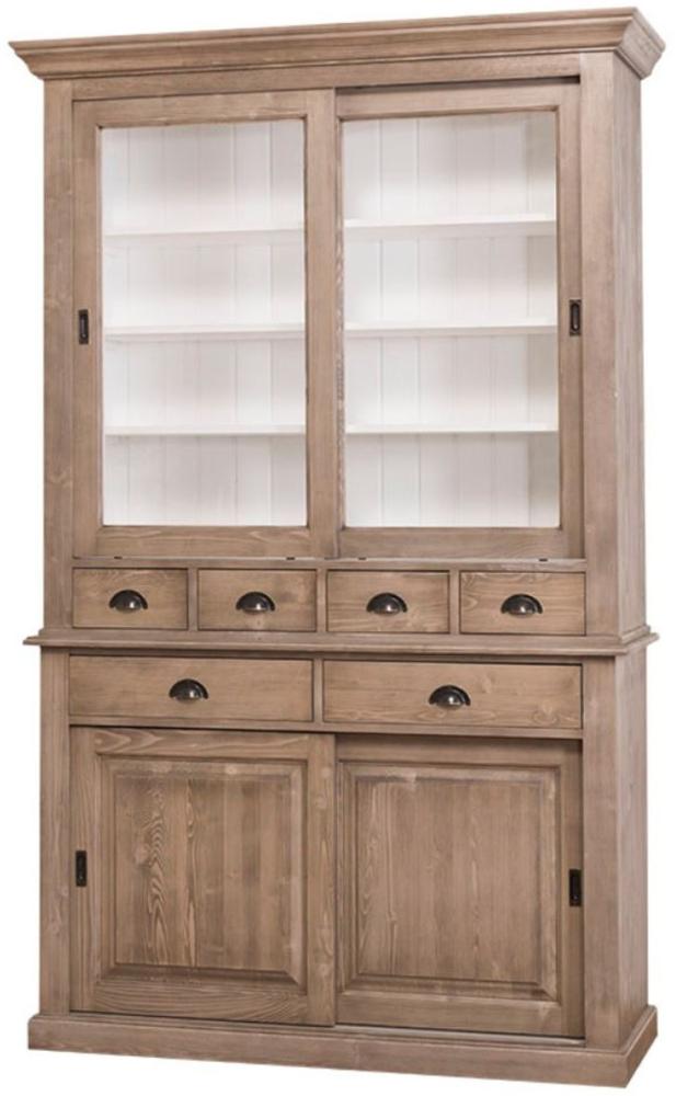 Casa Padrino Landhausstil Küchenschrank Braun / Weiß 142 x 48 x H. 225 cm - 2 Teiliger Küchenschrank mit 4 Schiebetüren und 6 Schubladen Bild 1