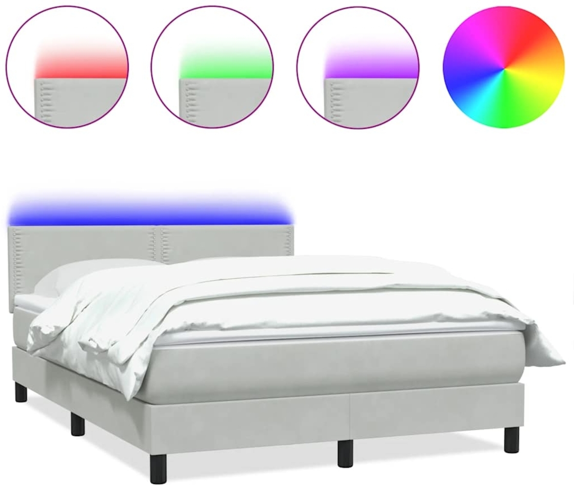 vidaXL Boxspringbett mit Matratze Hellgrau 140x210 cm Samt 3316785 Bild 1