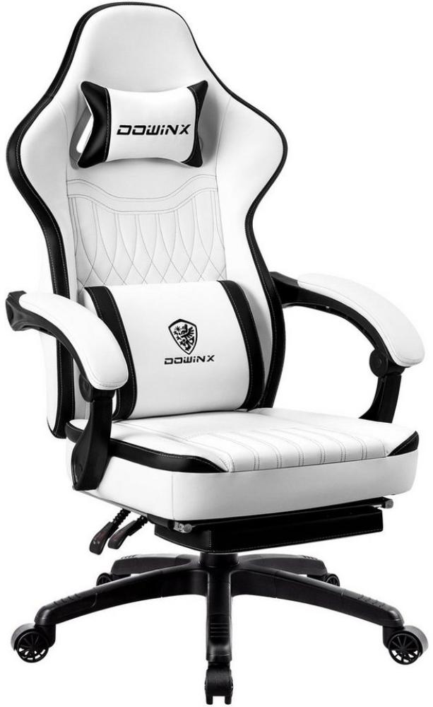 Dowinx Gaming-Stuhl Mit Federkissen, Massage-Lendenwirbelstütze Fußstütze, Rennspielsessel, Ergonomisches Design, PU-Leder, Schwarz und weiß Bild 1