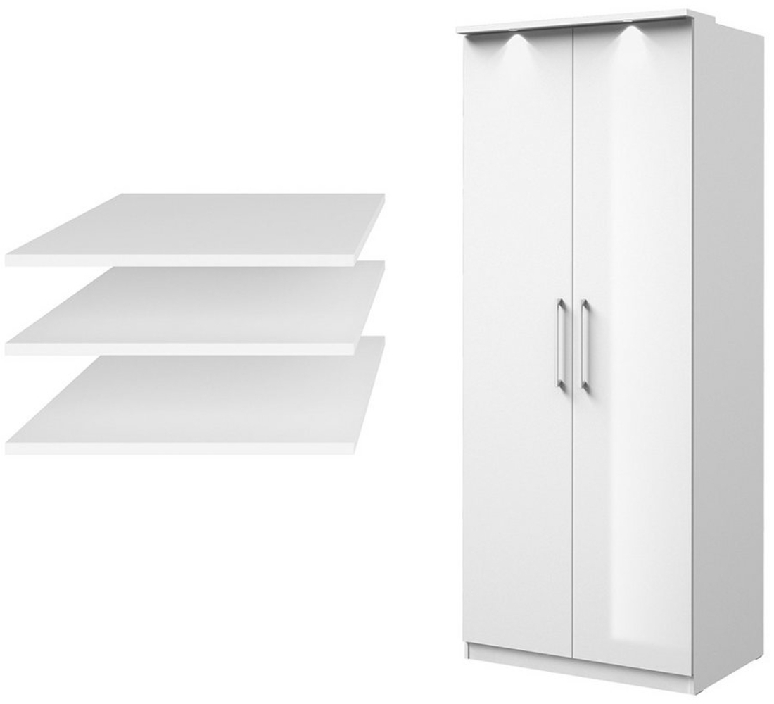 Lomadox Kleiderschrank OLMO-83 weiß mit Fronten in Hochglanz 90/217/63 cm Bild 1