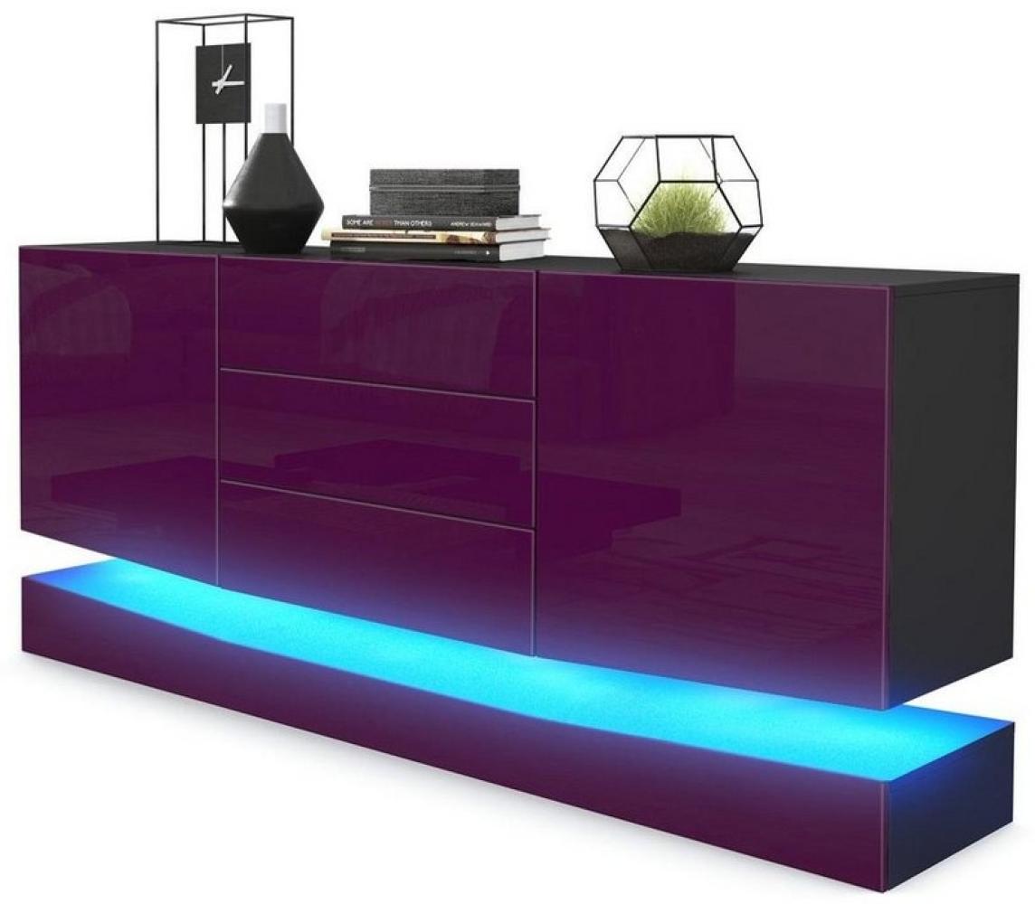 Vladon Sideboard City, Schwarz matt/Brombeer Hochglanz inkl. LED - Moderne Kommode für Ihr Wohnbereich (178 x 72 x 38 cm) Bild 1