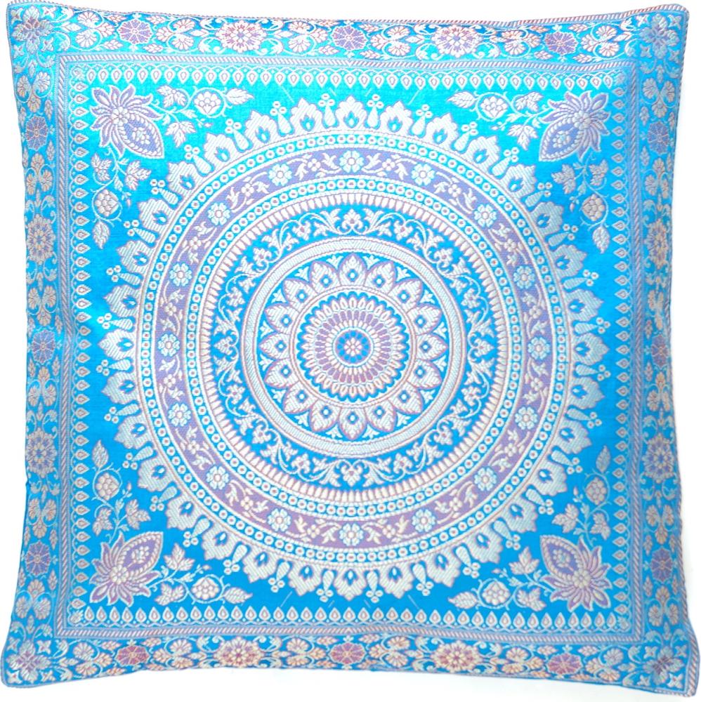 Türkis-Blau orientalischer Seidenkissenbezug,Handgefertigt aus Indien 40cmx40cm Bild 1