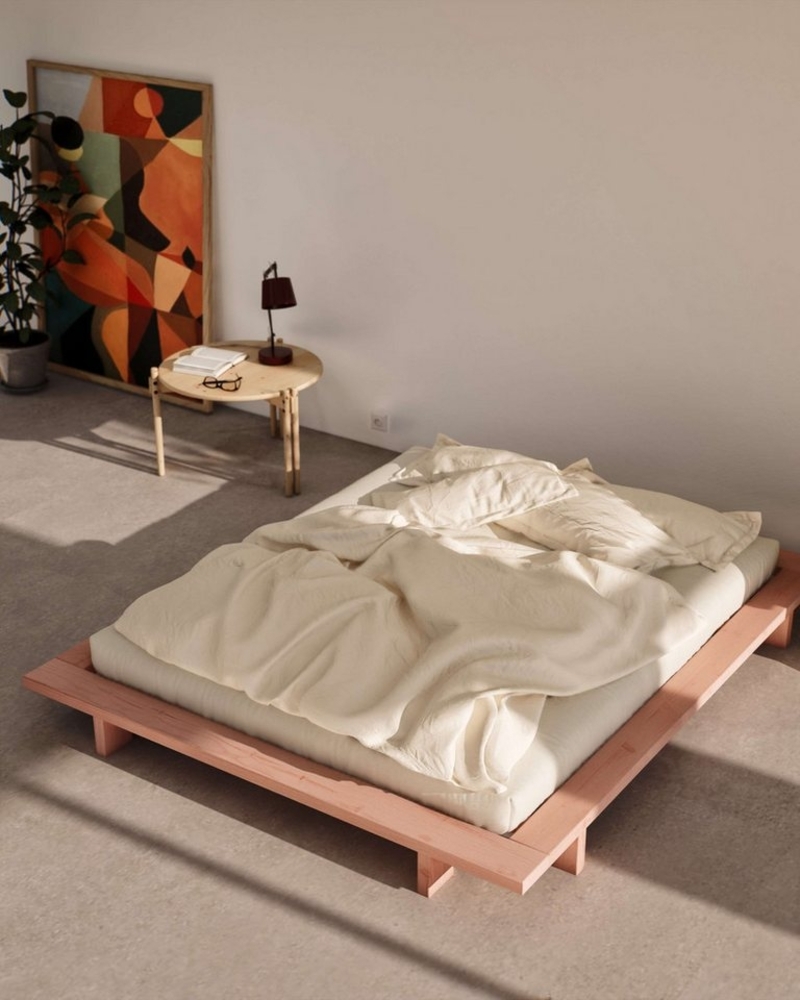 Karup Design Bettgestell JAPAN BED Bodenbett, Holzrahmen, Futonbett, Jugendbett, Holzbett, Massivholzbett mit Lattenrost, Kiefer massiv, Doppelbett ohne Kopfteil Bild 1