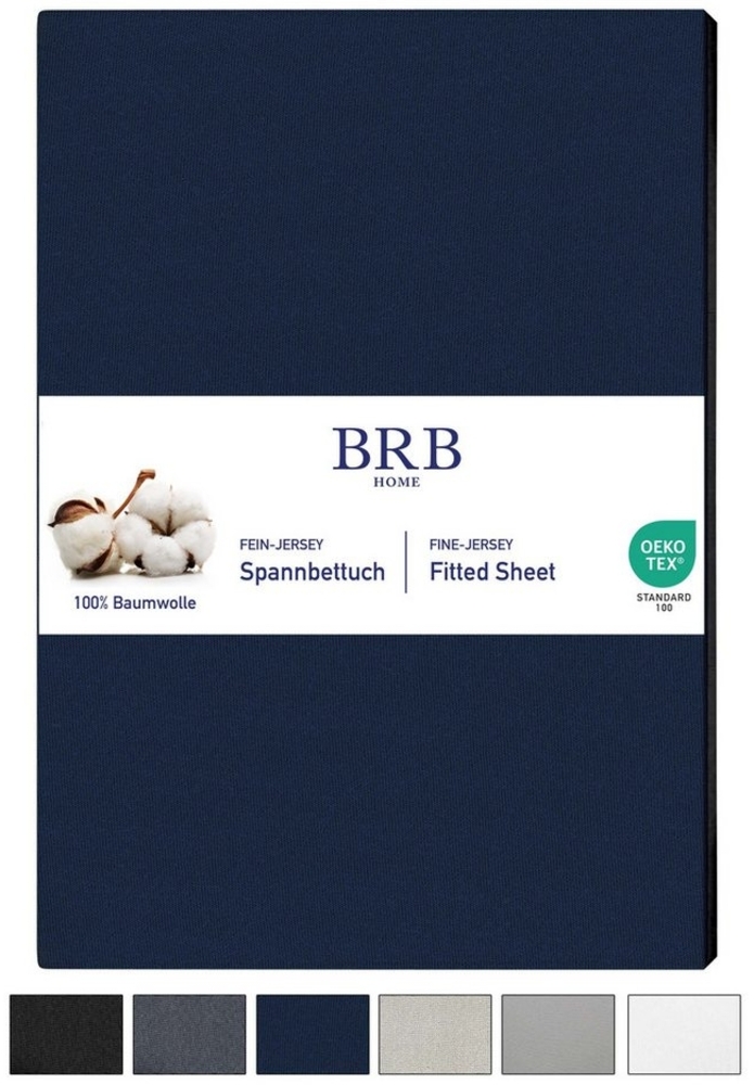 BRB HOME Spannbettlaken Spannbettuch Jersey Baumwolle Bettlaken Betttuch Modern, Gummizug: Rundum, 140x200 cm, 100% Baumwolle, Atmungsaktiv, Pflegeleicht, Waschbar Bild 1