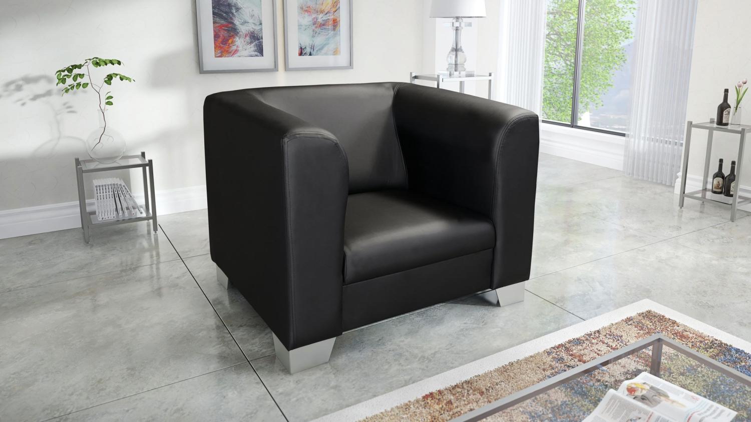 Edler Loungesessel Chicago in Kunstleder Schwarz Couch Polstersofa Sofa Sessel Bild 1