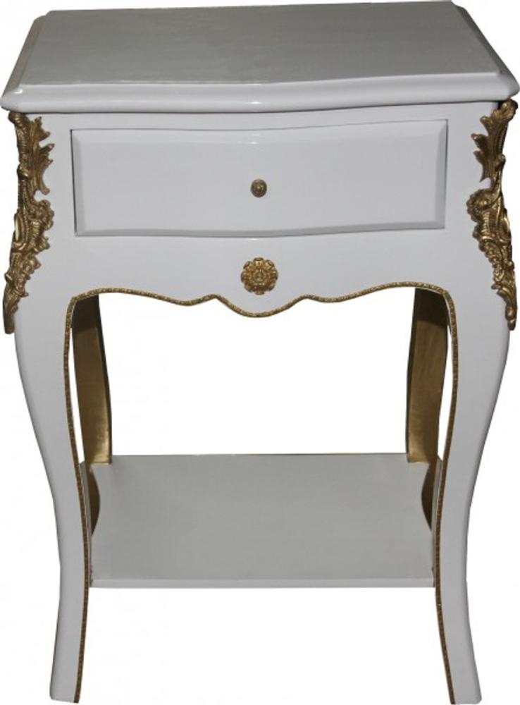 Casa Padrino Barock Kommode Weiss/Gold H 70 cm, B 49 cm, T 37 cm - Nachttisch Kommode Bild 1