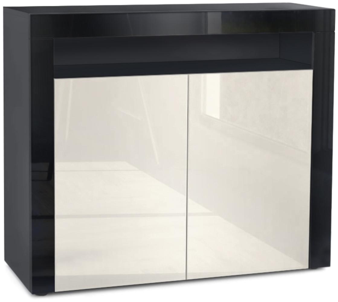 Vladon Kommode Valencia, Sideboard mit 2 Türen und 1 offenem Fach, Schwarz matt/Creme Hochglanz/Schwarz Hochglanz (108 x 92 x 40 cm) Bild 1