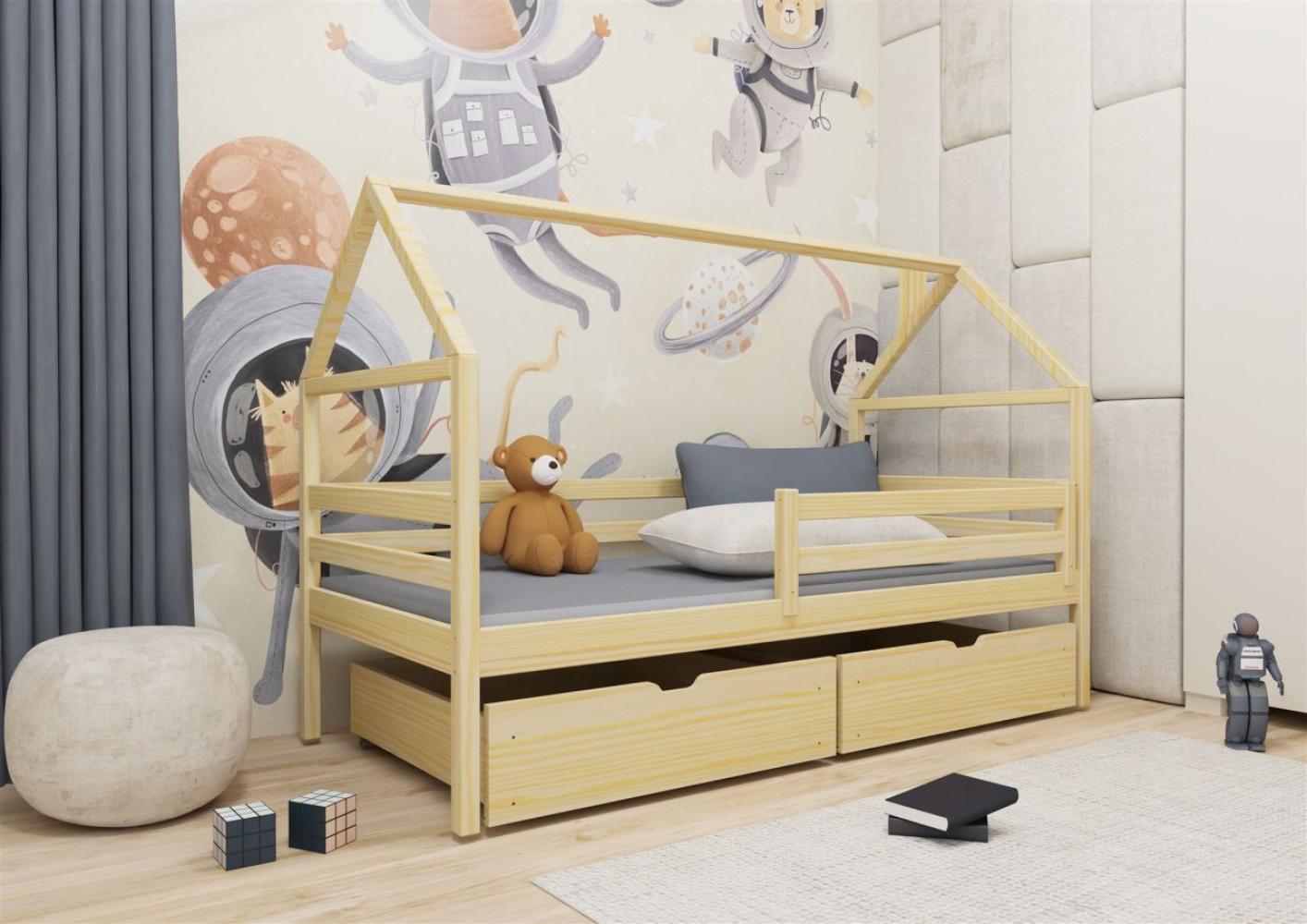 Hausbett Kinderbett ARIANA 200x90cm Kiefer Massiv Natur inkl. Rollrost Bild 1