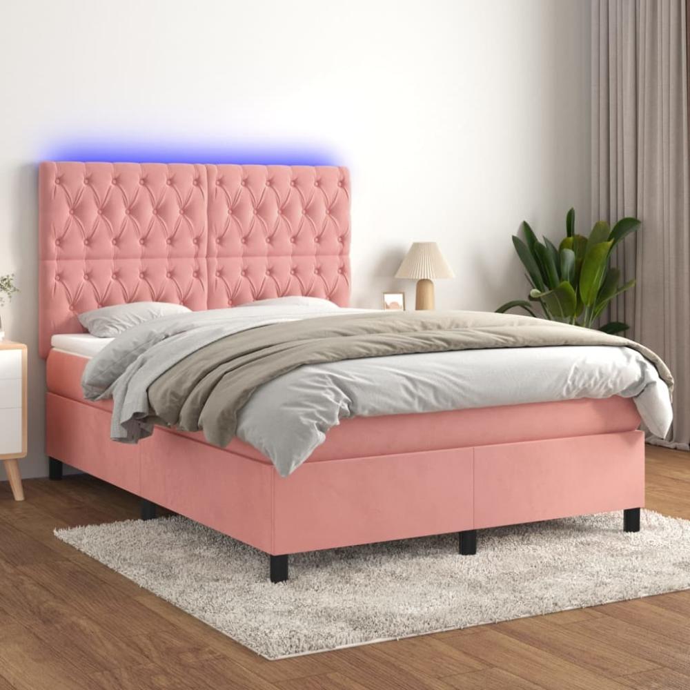 vidaXL Boxspringbett mit Matratze & LED Rosa 140x200 cm Samt 3136310 Bild 1