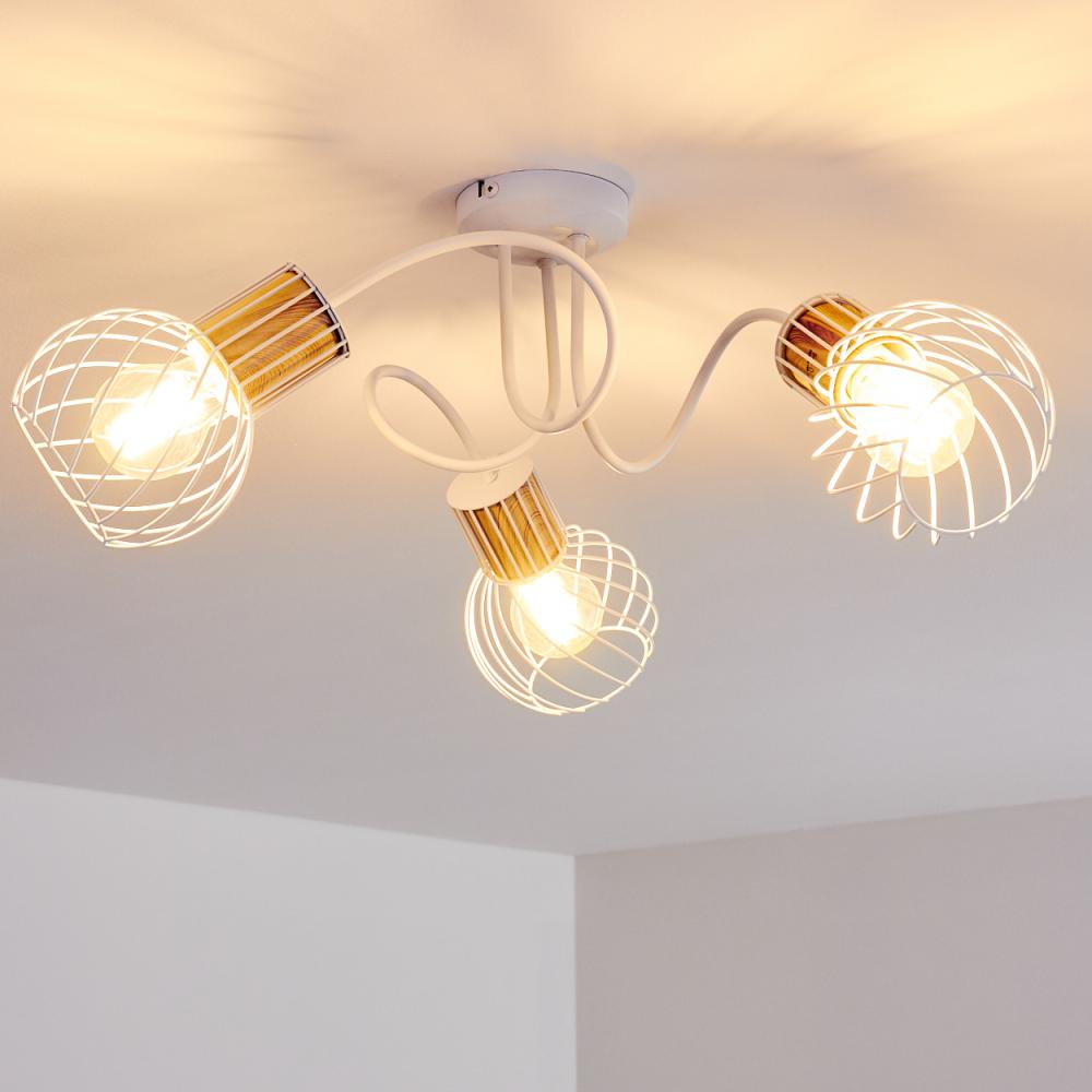 hofstein Deckenleuchte »Dezzo« Deckenlampe aus Metall/Holz in Weiß/Braun, ohne Leuchtmittel, verstellbare Strahler, E27, Spot in Gitter-Optik Bild 1