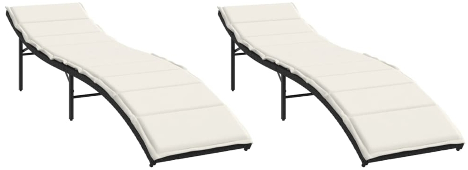 vidaXL Sonnenliegen 2 Stk. mit Auflagen Schwarz Poly Rattan 3277301 Bild 1