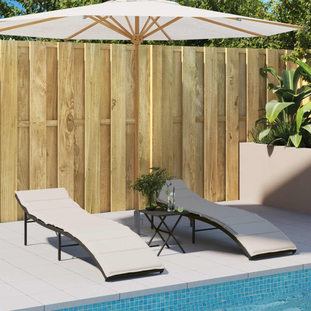 vidaXL Sonnenliegen 2 Stk. mit Auflagen Schwarz Poly Rattan 3277301 Bild 1