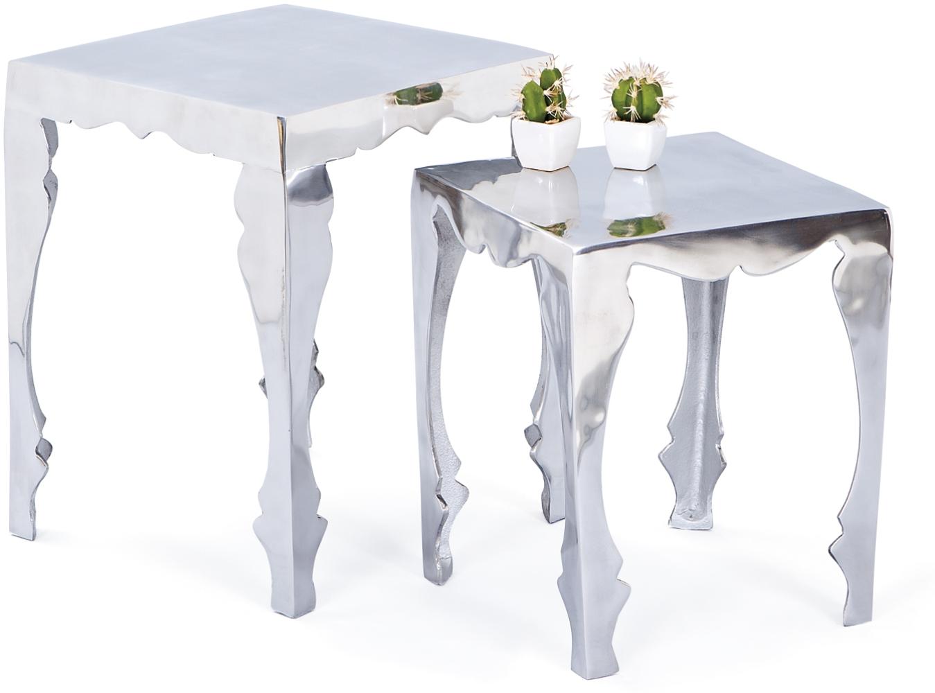 Beistelltisch 2er-Set Tisch Shabby Chic 2 Größen Aluminium massiv silberfarben Unikat L-Somalia Bild 1
