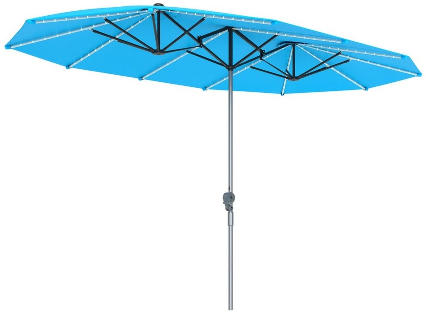 Outsunny Sonnenschirm mit Handkurbel, Solar-Lichtern, LxB: 451x267 cm, Doppelsonnenschirm aus Aluminium, Balkonschirm UV 50+, für Strand, Balkon, Garten, 451x267 cm, Blau Bild 1