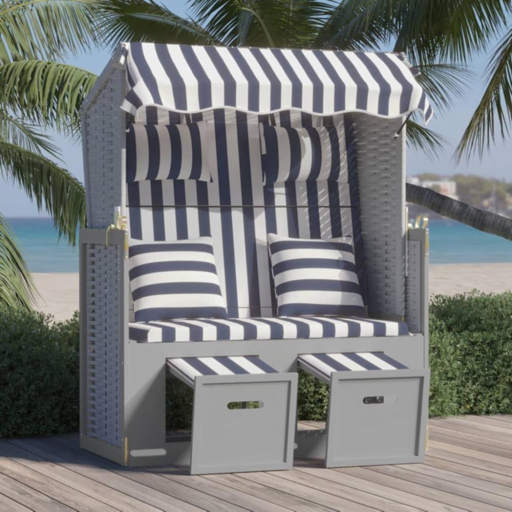 vidaXL Strandkorb mit Kissen Poly Rattan und Massivholz Blau & Weiß 318660 Bild 1