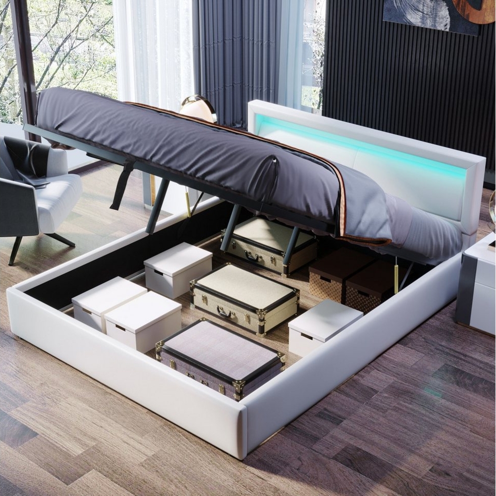 HAUSS SPOLE Polsterbett Polsterbett hydraulisches Doppelbett Funktionsbett Bettrahmen, mit beleuchtetem Kopfteil in diversen Farben Bild 1