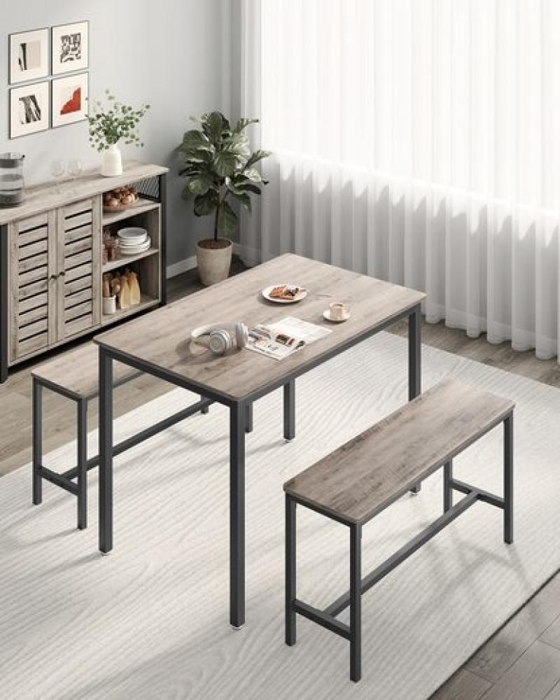 Vasagle Esstisch, Küchentisch-Set, 110 x 70 x 75 cm, mit 2 Bänken je 97 x 30 x 50 cm, Metallgestell, für Küche, Wohnzimmer, Esszimmer, Industrie-Design, von Songmics KDT070 Bild 1