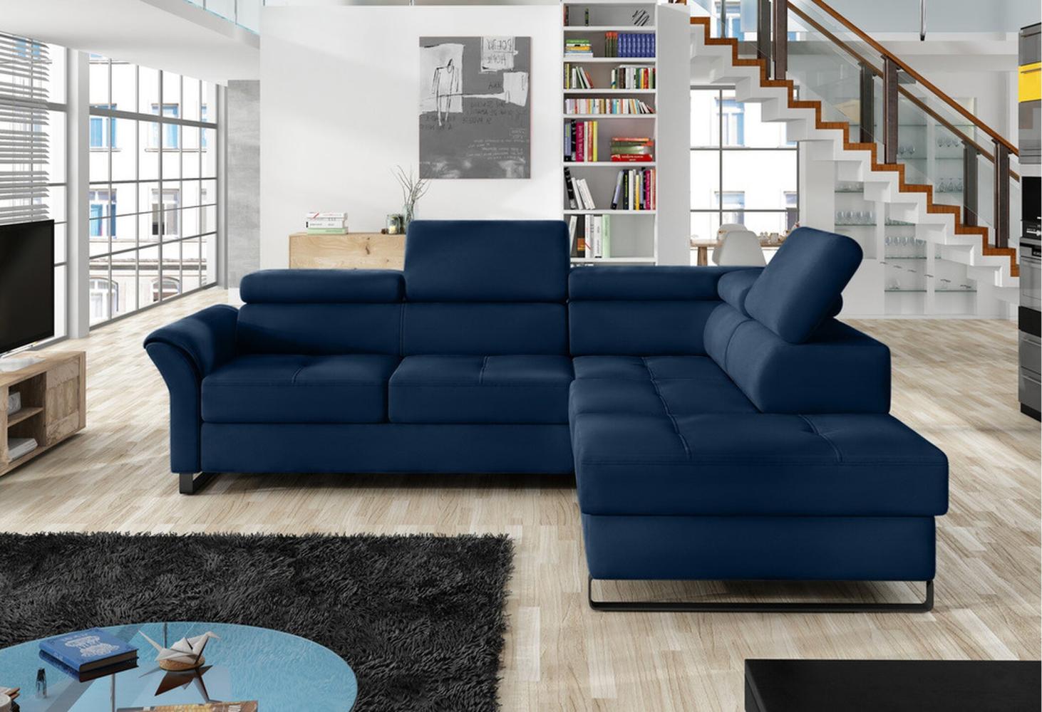 Stylefy Aventine Ecksofa Velours Blau Rechts Bild 1