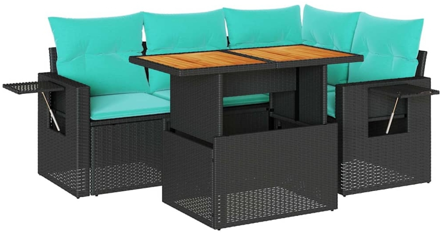 vidaXL 5-tlg. Garten-Sofagarnitur mit Kissen Schwarz Poly Rattan 3327144 Bild 1