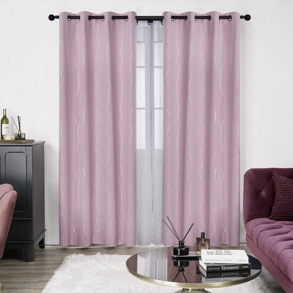 Deconovo Verdunkelungsvorhang mit Ösen Blickdichter Vorhang Verdunkelung für Wohnzimmer 2er Set, Vorhänge mit Silbermuster Schlafzimmer Thermovorhang Kälteschutz Bild 1